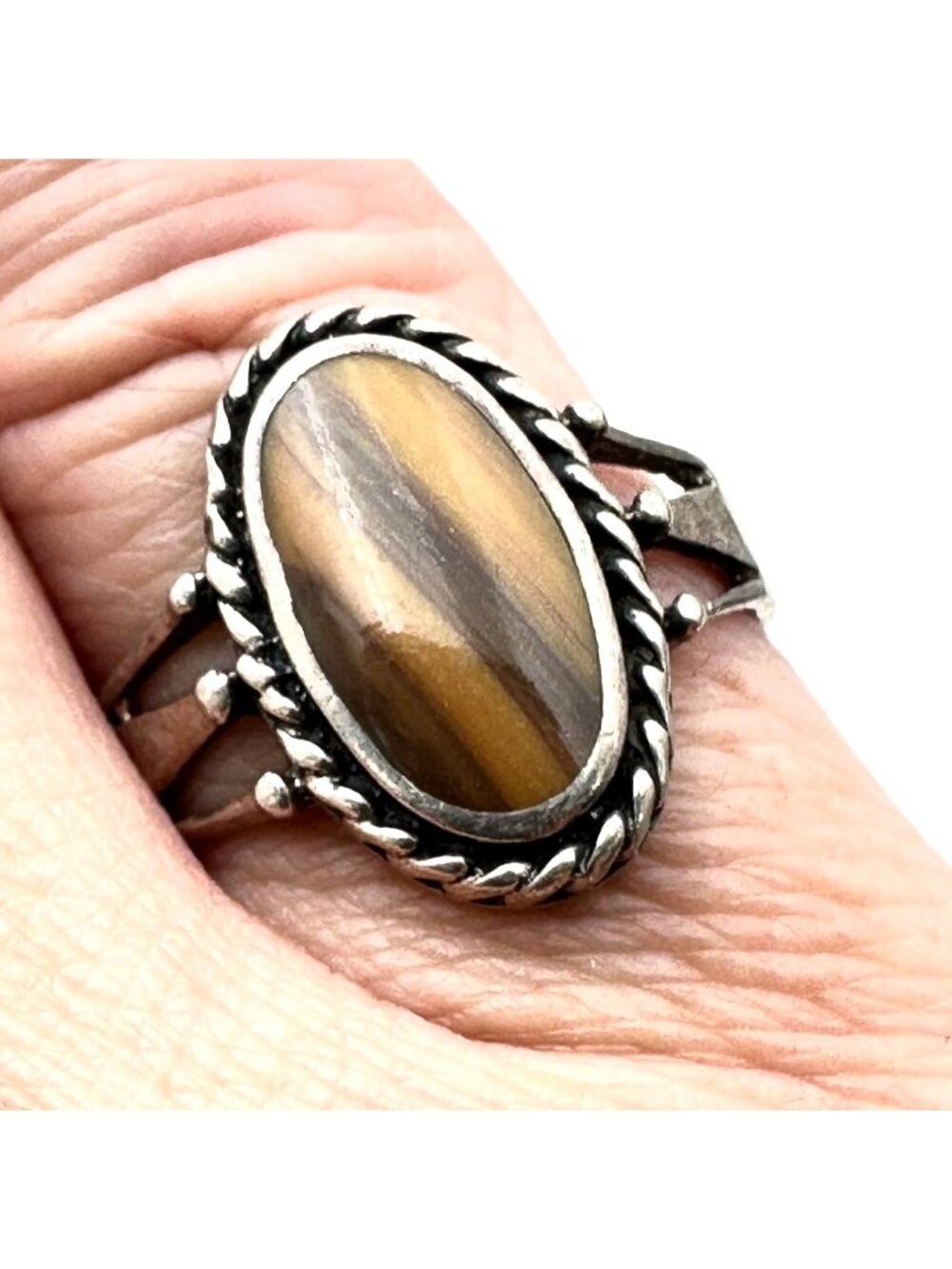 American Southwest Womens Ring Sterling Silver Tigers Eye Size 8.5